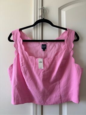 GAP Bright Pink Scallop Strap Linen-Blend Tank